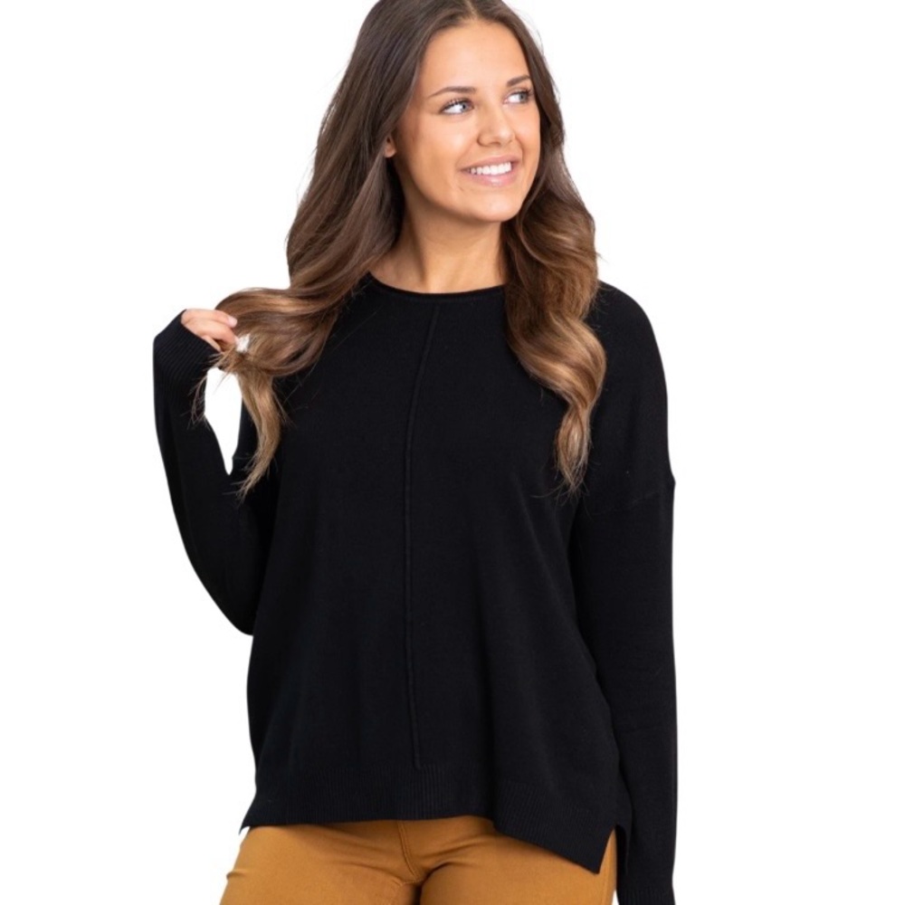 Zenana Black Front Seam Round‎ Neck Long Sleeve Sweater Size Large